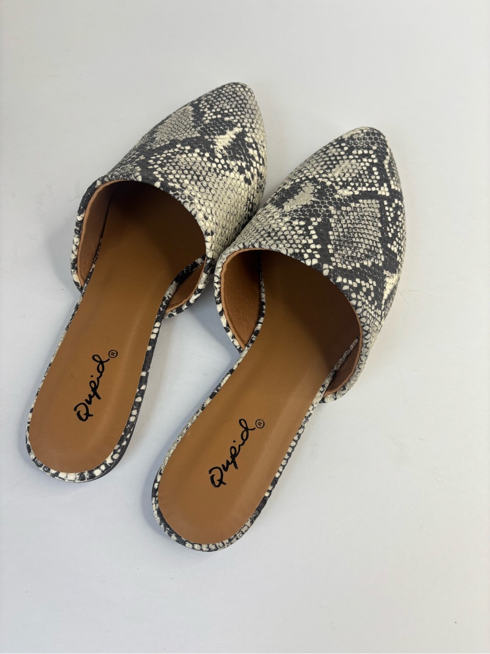 S3 Qupid Snake-Print Pointed Slip-On Mules in Black and White